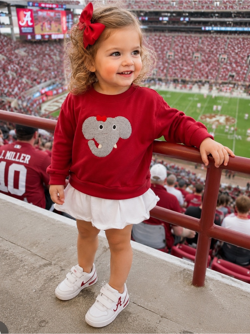 Red Sweatshirt with Cute Elephant Appliqué